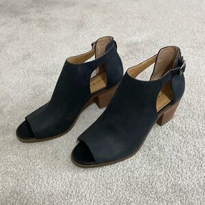 Lucky Brand Size 10 Black LP-Barimo Leather Upper Peep Toe Bootie